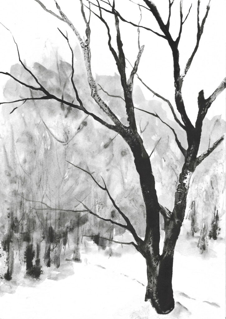 Winter landscape drawing by Joanna Migdał
