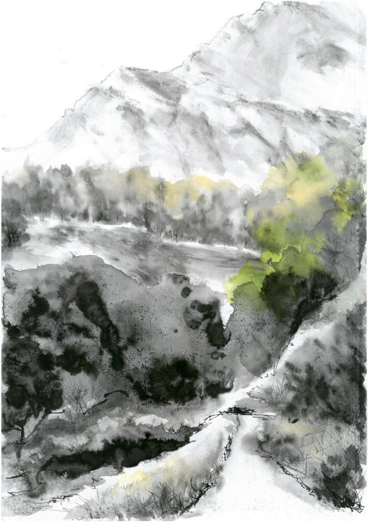 Delphi Sanctuary ink drawing rysunek tuszem Joanna Migdal